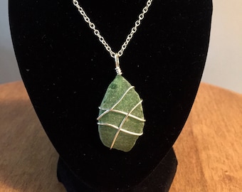 Sea glass Necklace, Authentic, Silver, Wire Wrapped