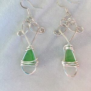 Sea glass Earrings, Silver, Authentic