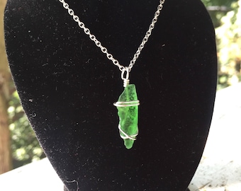 Sea glass Necklace, Authentic, Silver, Wire Wrapped