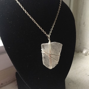 Sea glass Necklace, Authentic, Silver, Wire Wrapped
