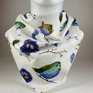 Bandana Blue bird of happiness and nests Cotton Bandana Scarf Kerchief for Bird lovers and bird watching