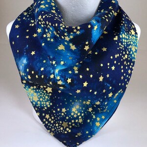 Bandana Midnight Sky, Gold Stars, Stargazers Robert Kaufman designer print on Midnight Blue Cotton Bandana Scarf