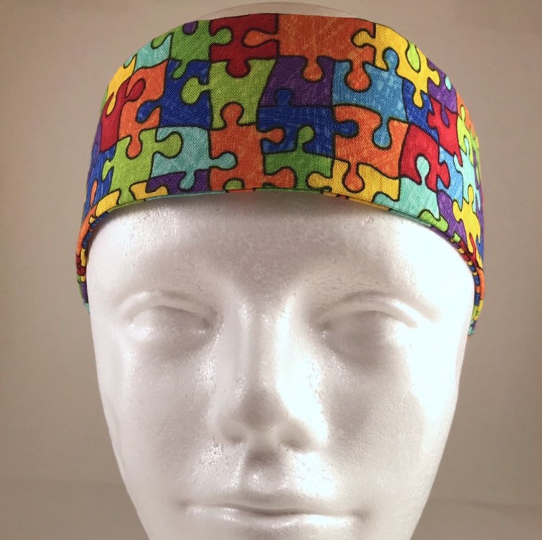 Autism Awareness Larger Print Rainbow Puzzle Pieces Headband -workout ...