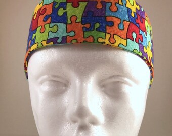 Autisme bewustzijn Grotere print Rainbow Puzzle Pieces Hoofdband -Workout Headband Puzzle print