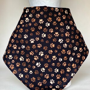 Bandana Dog Paw print Pup Pawprint Brown doggy paw prints on black, all cotton Bandana - Scarf - kerchief. This fits Humans too!