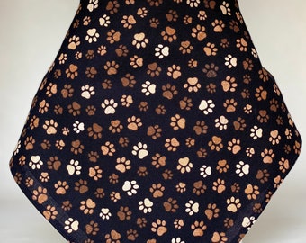 Bandana Dog Paw print Pup Pawprint Brown doggy paw prints on black, all cotton Bandana - Scarf - kerchief. This fits Humans too!