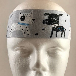 Dogs and pups sketched on Gray Headband -cotton Workout Headband or add your buttons to secure a face mask