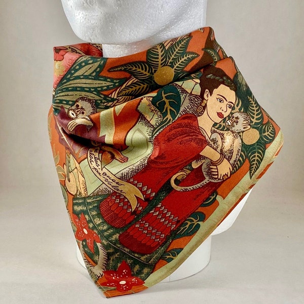Bandana Frida Kahlo in the Garden premium cotton Alexander Henry fabric terra cotta color scarf headband kerchief Terra Cotta Artist bandana