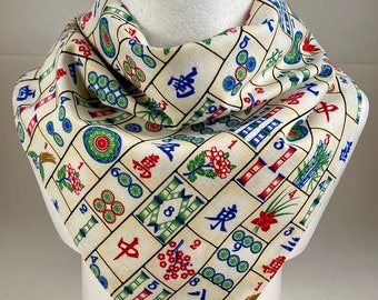 Lucky Mahjong Tile Jeu chinois foulard bandana en coton Cadeau pour chef de sushis, fan de Maahj, joueur de Mah Jongg américain ou chinois