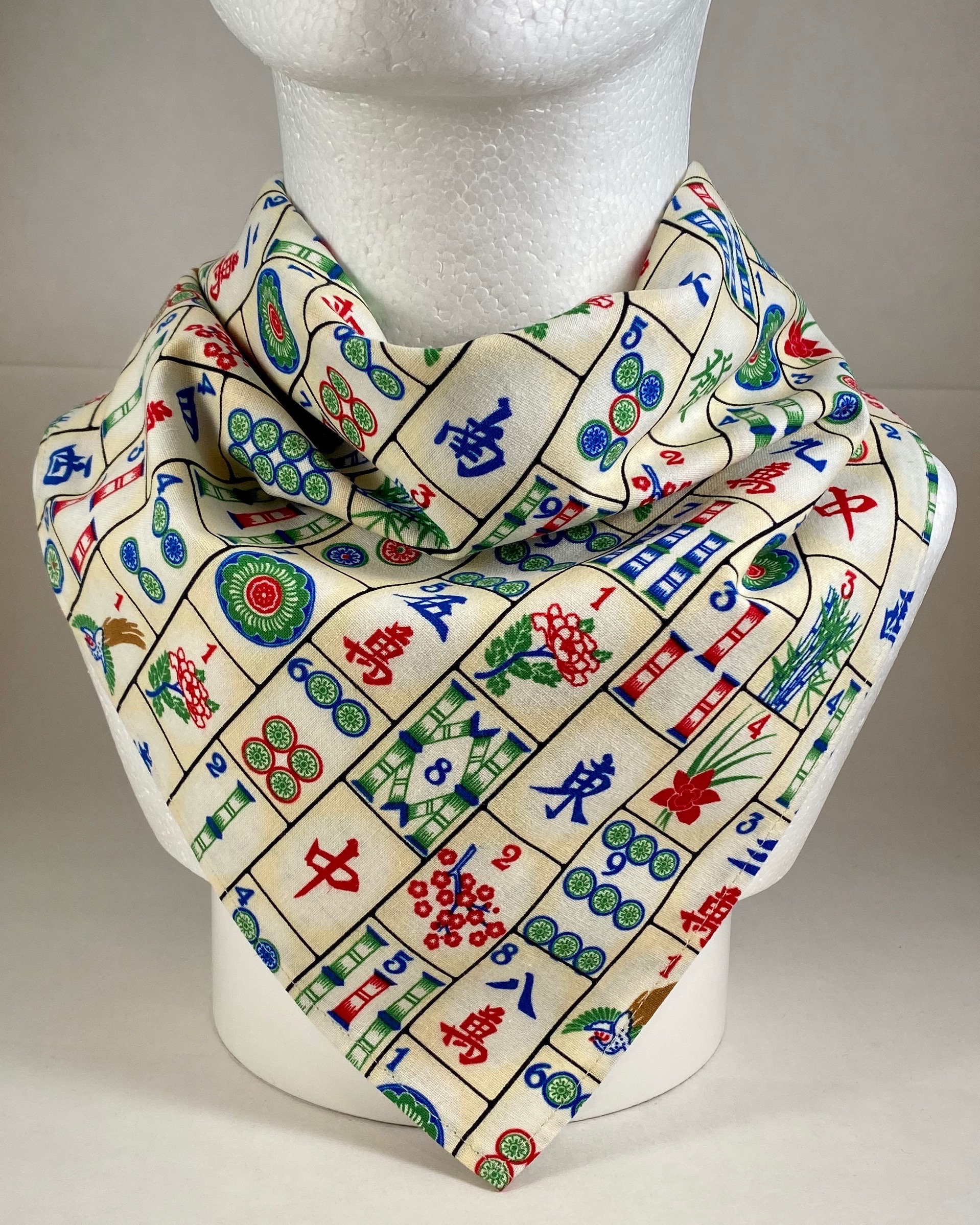 Lucky Mahjong Tile Chinese Game Cotton Bandana kerchief Gift for sushi chef, Maahj fan, American Mah Jongg or Chinese Mah Jongg player