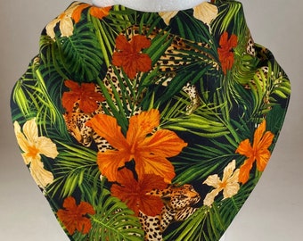 Jungle garden Leopard Wildkatze im Hibiskus Druck auf Baumwolle Bandana Schal