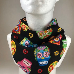 Candy Skulls Rainbow Party Bandana. Day of The Dead fashion accessory. Dia de los Muertos clothing
