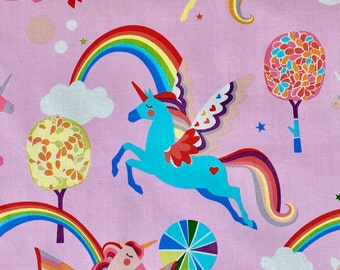 Bandana Magic Rainbow Shine and Unicorns Pink Monkey's Bizness Multicolored Alexander Henry designer print premium cotton Bandana Scarf