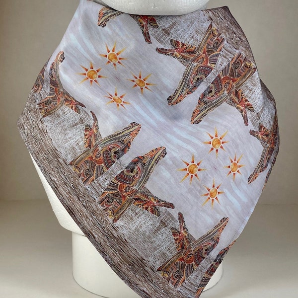 Maui Artisan Therese Tice print on organic poplin cotton bandana scarf - Whimz- Hawaiian Whale breaching- Kohala on the ocean surf