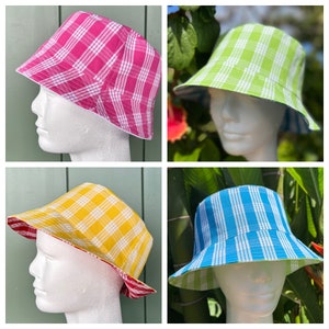 Palaka Bucket Hat you choose the colors Hawaiian Islands fabric All cotton and fully reversible, tell us your size XS-XL