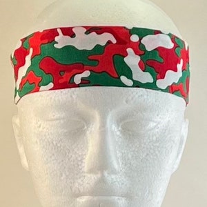 Christmas camo headband, red, white green camouflage cotton Workout Headband Hairband