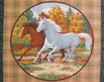 Patchwork panel fabric coupon sticker 2 horses (circle) n 1
