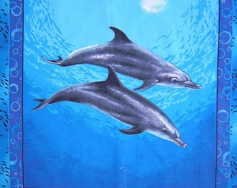 Patchwork panel fabric coupon sticker 2 n 1 dolphins