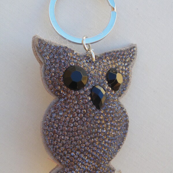 Porte clé, Bijoux de sac HIBOU avec strass, couleur TAUPE