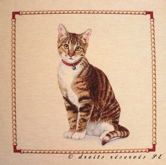 Coupon Tapestry Panel Chat Tigre Roux Red Necklace Jacquard Etsy