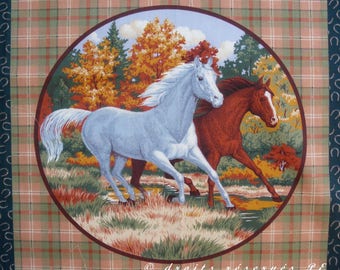 Patchwork panel fabric coupon sticker 2 horses (circle) n 2