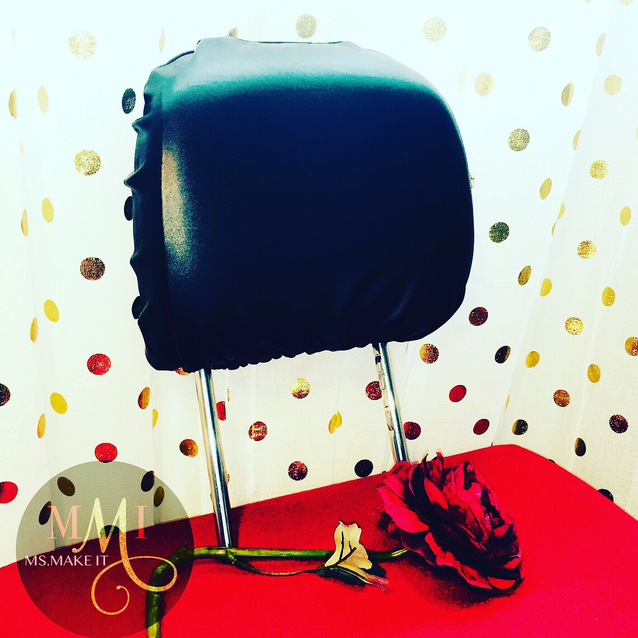 Black satin Car headrest covers 2 piece set front seat Etsy