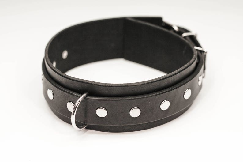 D Ring Genuine Leather Slave Collar With Rivets Choker Gear