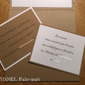 Carton d'invitation mariage, Kraft et Dentelle, champetre chic, carton reponse, carton brunch, carton repas