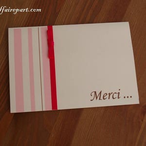 Remerciements mariage, ivoire et rose poudree , lot de 10