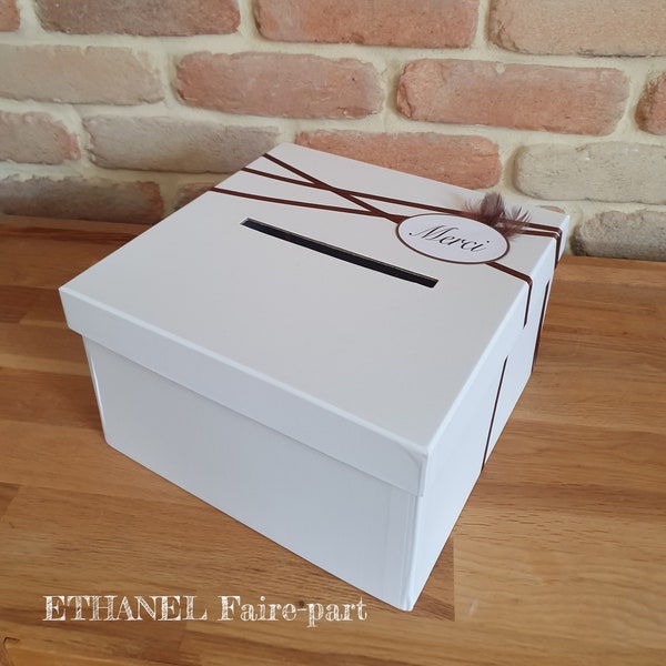 Urne mariage plume, blanche et chocolat