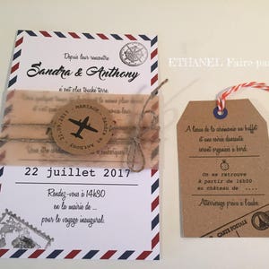 Faire part mariage, Voyage rétro chic, avion, Kraft, Lot de 10 image 4