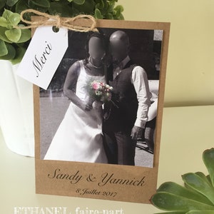 Remerciements mariage kraft et lin, champetre