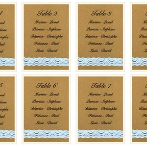 Plan de table Kraft et dentelle, mariage champetre chic, Lot de  affichettes