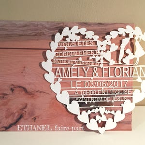 Faire part mariage coeur ciselé, dentelle découpé, dentelle papier, découpe laser, coeur dentelle, Lot de 10