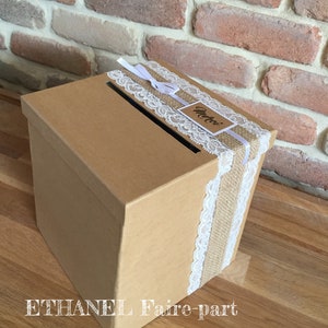 Urne mariage jute et dentelle, kraft et dentelle, retro chic, champetre
