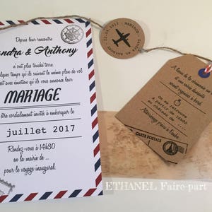 Faire part mariage, Voyage rétro chic, avion, Kraft, Lot de 10 image 2