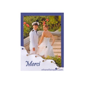Remerciements mariage bateau, mariage marin, bleu nuit et blanc