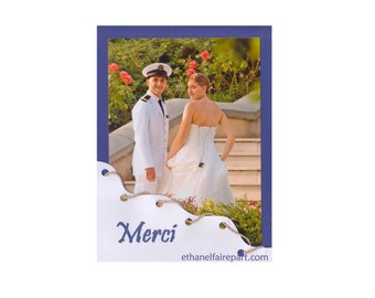 Remerciements mariage bateau, mariage marin, bleu nuit et blanc