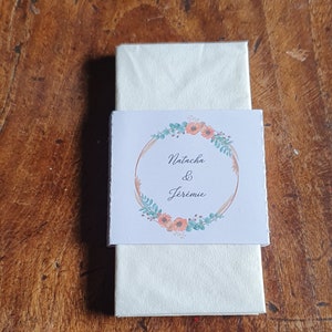 Etiquette mouchoirs mariage, pochette mouchoir, feuille eucalyptus