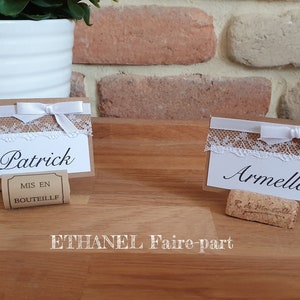 Marque place Kraft et dentelle, mariage champetre chic, papier kraft et dentelle, lot de 10