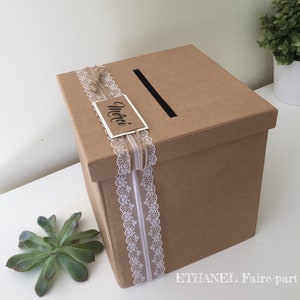Urne mariage dentelle, kraft et dentelle, retro chic, champetre