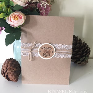 Faire part Kraft et dentelle Hiver, mariage champetre, dentelle chic