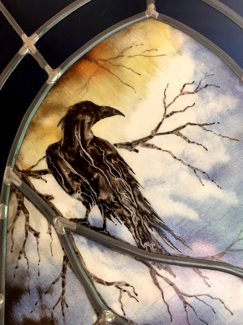 Stained Glass Panel made to order // Raven // Sun Catcher // Etsy