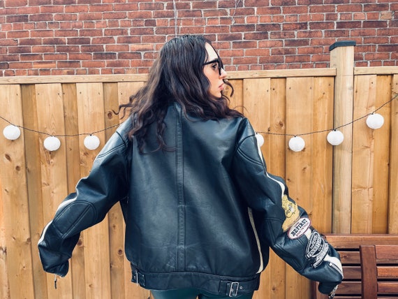 Vintage Motto Black Leather Jacket With 