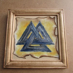 Scandinavian pin Folk art Scandinavian symbol Original smal oil painting ancient magic  gift for him