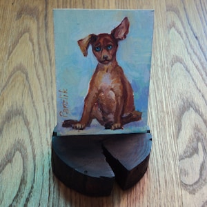 Pintura de perro Retrato de mascota Cachorro Arte de mascota Lienzo al óleo Mini pintura al óleo Tarjeta Aceo Óleo original Artista ucraniano Tarjetas coleccionables Tarjetas de regalo