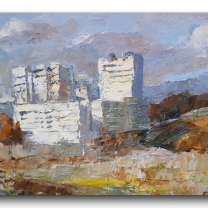Arte de paisagem urbana Arte pleinair da paisagem de Kharkiv pré-guerra Arte urbana pacífica Pintura urbana Pintura a óleo original Arte de parede colorida Pintura UA