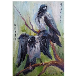 ACEO kunstkaart raaf Odin raven kunst schilderen kraai kunst Sumbol CUSTom olieverfschilderij origineel Huginn Muninn kunst cadeau Ravens kunst handbeschilderde kunst