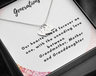 3 Generations necklace,Grandma Gift,Personalized Jewelry,Gift from Grandkids,Birthday Gift, Initial,Heart pendant,Generation necklace,