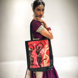 3 Temple Dancers Tote Bag t- Indian Classical Dance - Bollywood -Odissi - Large Tote - Costume Bag